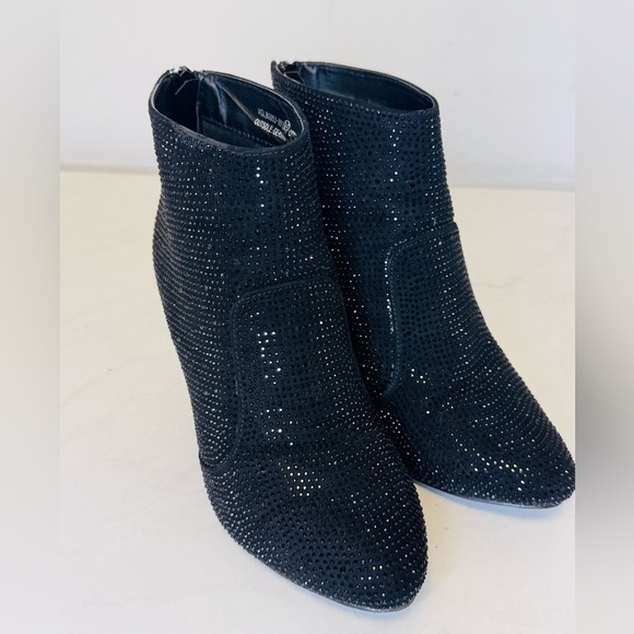 VERY G Splendor Ankle Boot Black Faux Leather Rhinestone Bootie - Picture 11 of 13